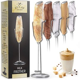 Zulay Milk Frother Handheld Foam Maker With Upgraded Holster Stand - Powerful Coffee Frother Electric Handheld Mixer - Battery Operated Frother For Coffee with Stainless Steel Electric Whisk (Granite)