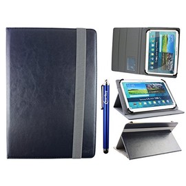 Emartbuy Universal 10-11.5 Inch Midnight Blue Multi Angle Folio Wallet Case Cover With Card Slots Grey Elastic Strap and Stylus Pen Compatible With Selected Devices Listed Below