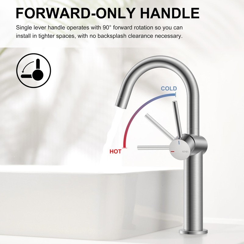 KENES Brushed Nickel Vessel Sink Faucet, Single Handle Tall Bathroom