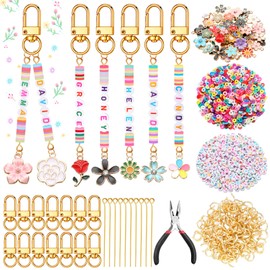 Tondiamo 2823 Pcs Bead Keychain DIY Craft Making Kit Bag Charms Key Ring Letters Beads String for Gift Jewelry Key Ring Backpack Accessories(Flower)