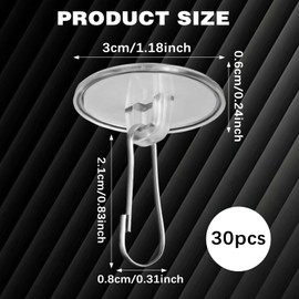 Tyqour 30Pcs Self Adhesive Ceiling Hooks for Hanging Drop Ceiling Hooks Self Adhesive Hooks Ceiling Discs Removable Wall Hook Hanger for Wedding Birthday Party Christams Decorations(3cm)