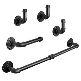 Livabber 5 Pieces Industrial Pipe Bathroom Towel Rack Set, Bathroom Hardware Include 18 Inch Towel Bar, Toilet Paper Holder, Wall Mounted Heavy Duty Rustic Iron Decor Accessories Kit , Black
