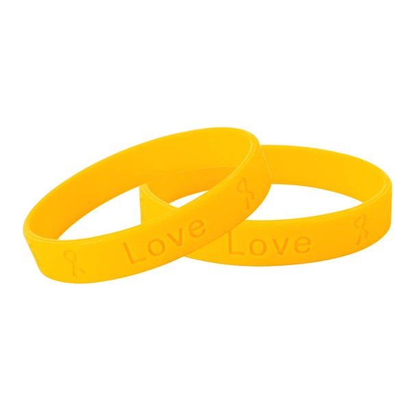 Gold Awareness Silicone Bracelets - Inexpensive Gold Ribbon Rubber Wristbands for Childhood Cancer and Neuroblastoma Cancer Awareness & Fundraising (25 Bracelets)
