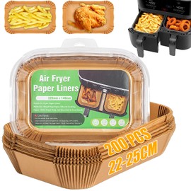 Owelth 200 Stück Backpapier für Heißluftfritteuse Dual Zone, 22-25cm Airfryer Backpapier Rechteckig, Antihaft Ölfest Einweg-papiereinsatz, Air Fryer Paper Zubehör Papiereinlagen für Ofen Mikrowelle