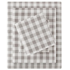 Sleep Philosophy True North 100% Cotton Flannel Sheets Full Size, Cozy Flannel Sheet Set Brushed for Extra Softness, Heavyweight Novelty Print Warm Flannel Bedding Set, Gray Herringbone Check 4 Piece