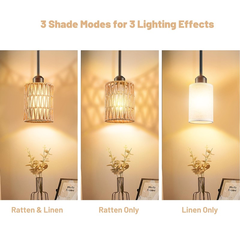 OUVR Pendant Light Boho Hanging Lamp - Rattan & Linen
