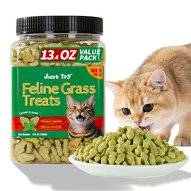 Just Try 13.4 OZ Cat Treats for Indoor Cats Hairball Control Natural Salmon Healthy Cat Grass Treats Kitten Snacks Training Biscuits Catnip for Cats Dental Care