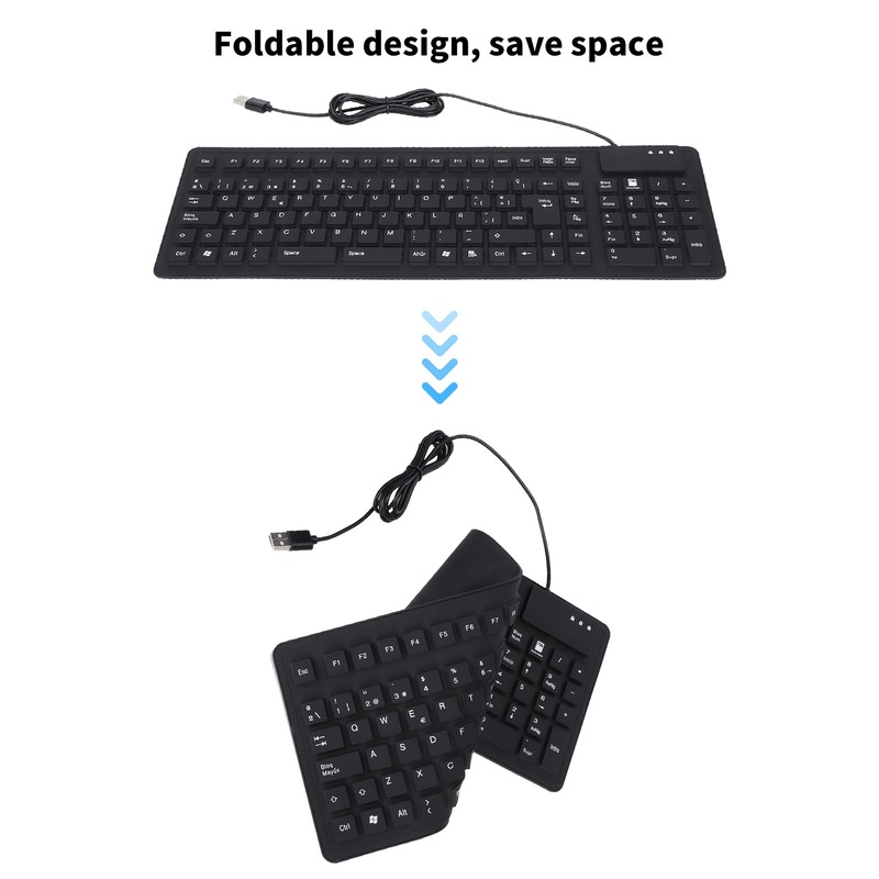 Keyboard 108 Key Spanish USB Wired Portable Foldable Quiet Waterproof