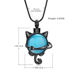 QGJNSGC Pet Ashes Jewelry, Moonstone Cat Urn Necklace for Ashes Women Men Lovely Cat Memorial Urn Locket Keepsake Pendant Gift, Stainless Steel
