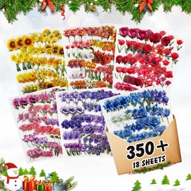 375 PCS Transparent Flower Stickers for Crafts, Pressed Flower Sticker for Scrapbooking, Vintage Flower Natural Stickers for Journaling, Clear Decals for Making Journaling Envelopes DIY