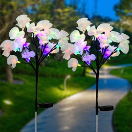 EPIC GADGET Epicgadget Solar Fiber Optic Camellia Flower Light, Colorful Outdoor Solar Garden DIY Decorative Lights for Walkway Pathway Backyard Christmas Decoration Parties (2 Pieces)