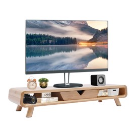 AngelcityCC Bamboo Monitor Stand Riser, Exquisite Monitor Stand with Drawer Ergonomic Height Wood Monitor Stand for Computer Laptop Printer TV