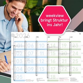 weekview Blackboard Calendar 2026 A5 Coloured, Folded - Calendar 2026 with Holidays, Annual Calendar, Wall Calendar DIN A5 as Year Planner, Sheet Calendar 12 Months with Clearly Identifiable Calendar