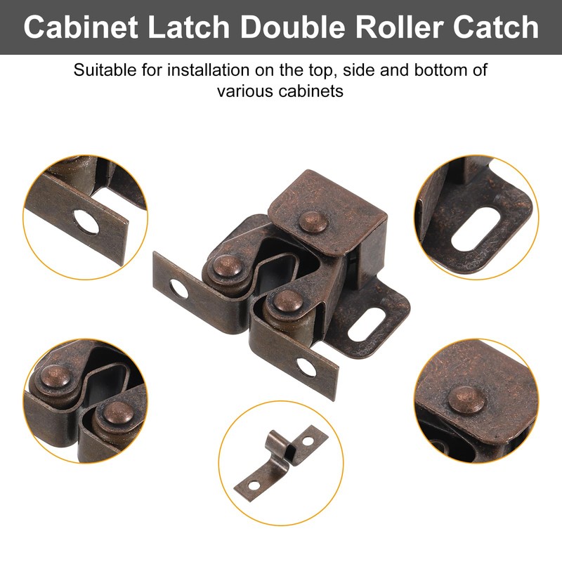 sourcing map 4Pcs Cabinet Latch Double Roller Catch, Lock Stop