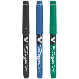 Pilot V Sign Pen Fineliner Marker Pens 2.0mm Tip 0.6mm Line Teacher Pack - Black, Blue and Green (Pack of 3)