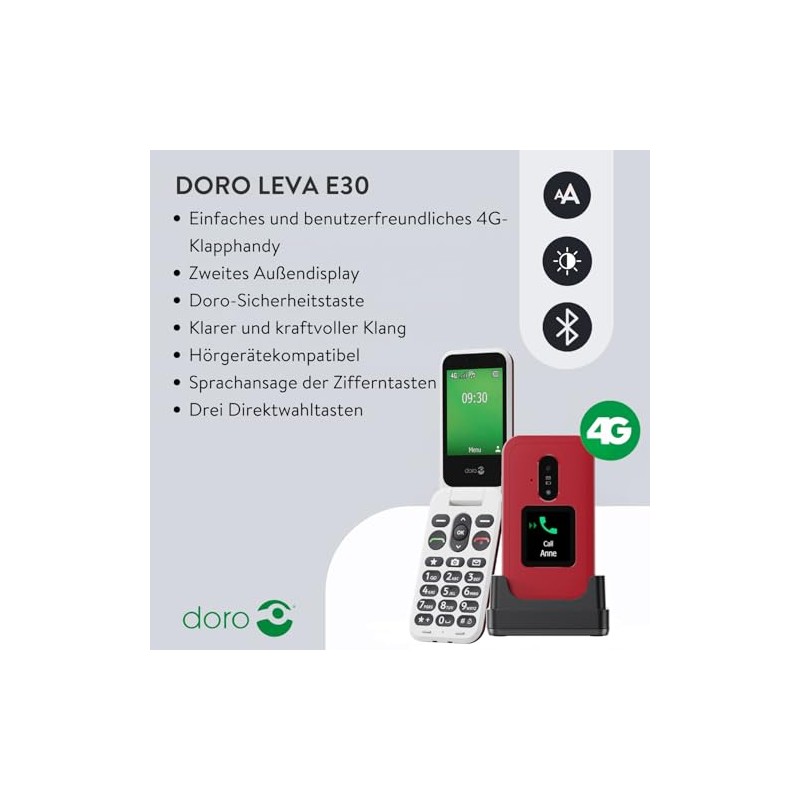 Doro Leva E30 - 4G Folding Phone for Elderly People