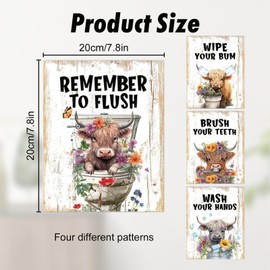 4 Pcs Bathroom Wall Art, Highland Cow Pictures, Highland Cow Wall Art for Toilet Bathroom Living Room Bedroom Hallway Decor 8x10 in Unframed