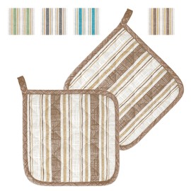 Lashuma Pot Holder Size: 20 x 20 cm, Retro Vintage, 2 Washable Pot Coasters, Taupe