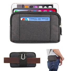 DFV mobile - Multipurpose Horizontal Belt Case 2 Compartments Zipper for Qin QF9 (2020) - Black (15 x 8 cm)