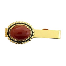 2 INCH 18x13 OVAL CARNELIAN AGATE GEMSTONE CAB GOLD COLOR TIE CLIP BAR EPTT416