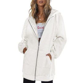 Zeagoo Womens Hoodies Zip Up Midi Length Tunic Sweatshirts Longline Casual Fall Sweatshirts Fleece Drawstring Jackets White 3x-Large