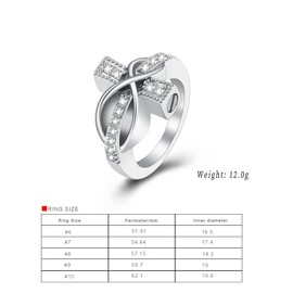 Crystal Cross Urn Ring for Ashes Stainless Steel Cremation Urn Ring for Women Man Keepsake Memorial for Ring, Crystal, No Gemstone
