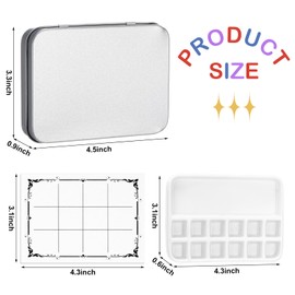 2 Set Ceramic Travel Watercolor Palette with Metal Box Watercolor Paper Portable Ceramic Paint Palette with 12 Well Porcelain Trays Easy to Clean Porcelain Mixing Tray for Gouache Painting