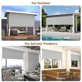 Outdoor Roller Shades for Patio (6'W X 6'H) 420GSM New Material with 95% UV Protection, Cordless Aluminum Patio Shade with Crank Handle, Outdoor Blinds for Shading, Privacy Protection, Gray