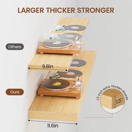 48W x 12D Long Floating Shelf, 12 Inch Deep Floating Shelves for Wall Set of 2, Wood Shelves for Bedroom Living Room Bathroom Kitchen Home Office, Wall Shelves with Heavy Duty Bracket, Oak