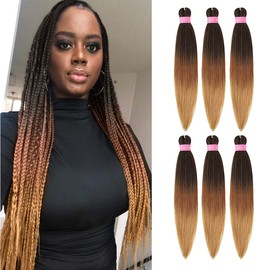 26 Inch 6Pcs/Packs Long Braiding Hair Extensions For Braids Synthetic Yaki Texture Professional Prestretched Braiding Hair For Women (1B/30/27#, 26 inch)
