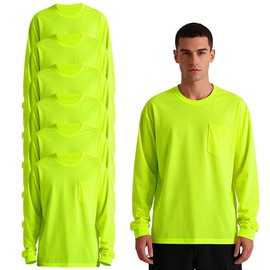 JOYYANGFANG 6 Pack High Visibility Long Sleeve T Shirts Safety Shirts Sun Protection Construction Work Shirts for Men L