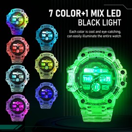 PINIDOUS Mens Watch for Men Digital Sports Watch,7 Color LED Light Large Analog Digital Display Waterproof Watch with 3 Alarms/Countdown/Stopwatch/Dual Time Multi-Function Military Wrist Watches