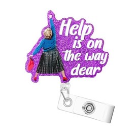 Help is on The Way Dear Badge Reel Holder Glittering Cartoon Name Tag Card Alligator Retractable Badge Office Supplies for Nurses Office Teacher-Purple