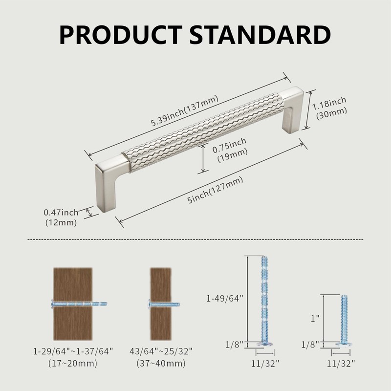 GOFFIDECO 10 Pack 5 inch(128mm) Brushed Satin Nickel Cabinet Pulls