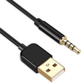 AGPTEK 3,5 mm Klinke/Stecker auf USB Datenkabel, 2 in 1 Aux Kabel für MP3, MP4 Player, Diktiergerät, BT Kopfhörer, Schwarz