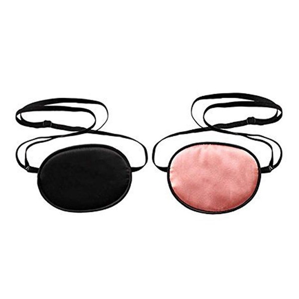 Silk Elastic Eye Patches,Amblyopia Strabismus No Leakage Lazy Eye Patches Adjustable Smooth Soft and Comfortable Visual Acuity Recovery Eye Patch for Adult 2 Pack (Black and Pink)