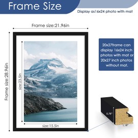 PEALSN 20x27 Picture Frame Set of 6, Display Pictures 16 x 24 with Mat or 20 x 27 Without Mat for Wall Mounting or Table Top Display, Poster Frames Collage for Wall Decor, Black.
