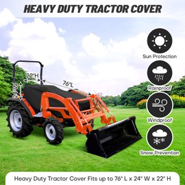 Tractor Cover Waterproof Compact Utility Tractor Heavy Duty 600D Thicken Oxford Cowling Cover Compatible with Kubota, John Deere, Mahindra, Bobcat, 76" L x 24" W x 22" H