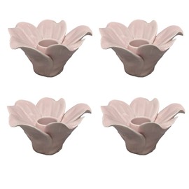 Pink Ceramic Candle Holder 5 Petal Flower Shape Taper Candle Wedding Table Decoration Dining Table Set of 4
