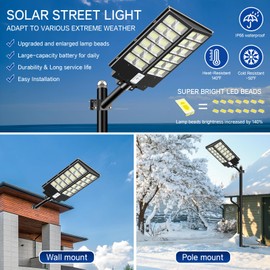 JOYEYE Solar Street Light 6800W, Solar Street Lights Outdoor High Lumens, Solar Parking Lot Lights 7000K, Solar Lights Outdoor with Motion Sensor Dusk to Dawn for Parking Lot, 2 Pack
