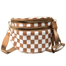 ATQCOL Checkered Crossbody Bag Bum Bags for Women Nylon Checkered Purse Fanny Pack Purse Spacious Handbags