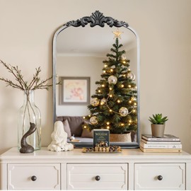 Vintage Silver Arch Baroque Mirror with Shelf, 20"x32" Antique Silver Ornate Arched Wall Mirror with Metal Frame - Ideal for Bathroom, Vanity, Entryway, Fireplace, Mantel, Living Room