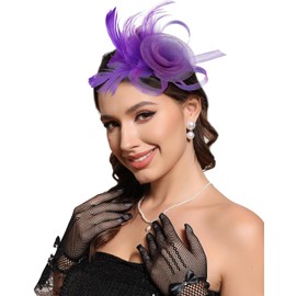 Fascinators Hats for Women Tea Party Headband Cocktail Wedding Headwear Headband for Women and Girls Purple