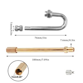 4 PCS Dually Valve Stem Extenders with 1 Valve Core Wrench 2 180° Elbows and 2 Straight Heads 7"/180mm Tire Nozzle Extension Rod for Cars Trucks Buses Motorcycles RV Pickup