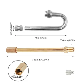 4 PCS Dually Valve Stem Extenders with 1 Valve Core Wrench 2 180° Elbows and 2 Straight Heads 7"/180mm Tire Nozzle Extension Rod for Cars Trucks Buses Motorcycles RV Pickup