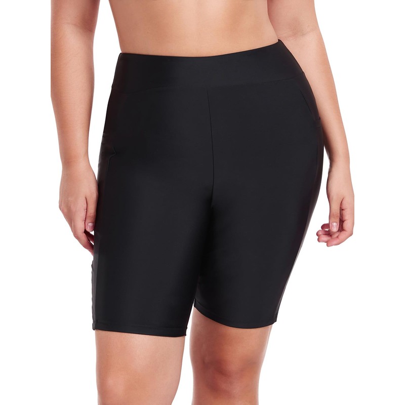 RELLECIGA Women's Black 8" High Waisted Swim Shorts UV Sun