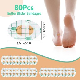 80pcs Oval Blister Bandage,Blister Gel Guard Heel Pads Hydrocolloid Bandages, Waterproof Bandages Protection Patches for Toes, Blister Prevention, Heel