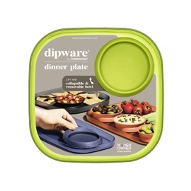 madesmart dipware Dinner Plate with Collapsible and Removable Dip Bowl for Meals and Appetizers; Reusable Serving Plate with Multipurpose Bowl, Translucent Lime