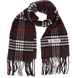 Sierra Socks Men and Women Unisex Plaid Cashmere Feel Scarf, Oversized Scarves, Size 72"X12" (Brown)