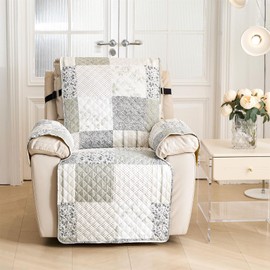 Skidproof Sofa Cover-Taupe Sofa Slipcover with Elastic Straps-Easy Fit Slip Cover-Patchwork Washable Furniture Protector for Pets and Kids(Chair,Taupe)